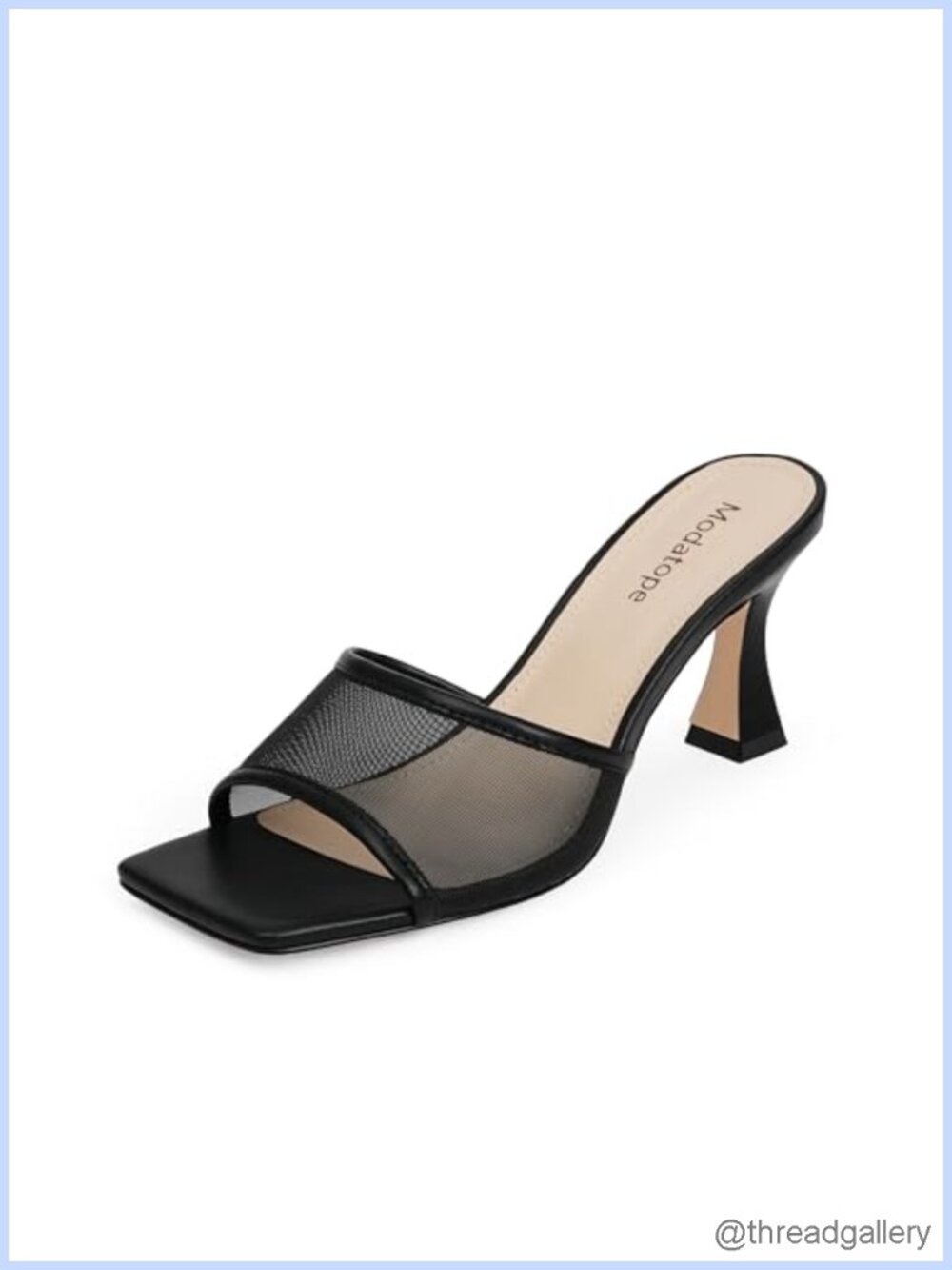 Open Square Toe Block Heel Sandals Mesh Slip On Dress Heels